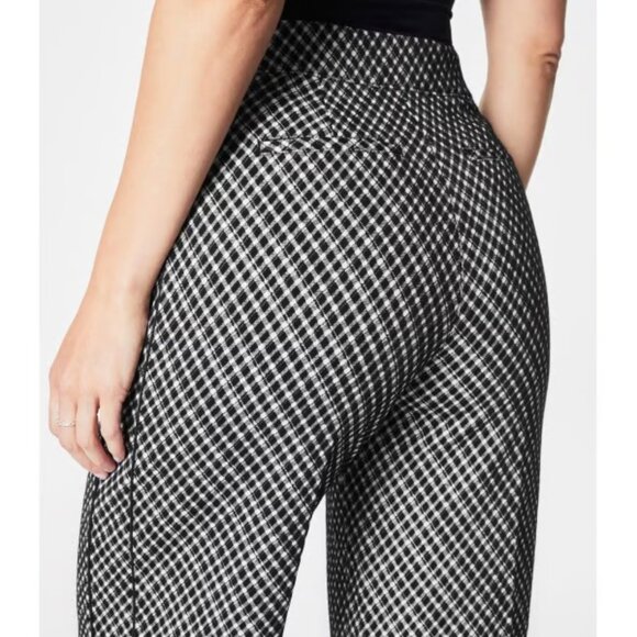 Spanx Super Smooth Perfect Fit Ponte Jacquard Wide Leg Black Plaid Checkered 1X - Picture 2 of 16